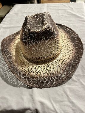 Woven Distressed Straw Cowboy Hat - Two-Tone Brown & Natural -USA Sz 7